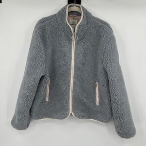 Ivory Ella Womens XL‎ Gray Sherpa Fleece Jacket Full Zip Pockets Cozy Warm
